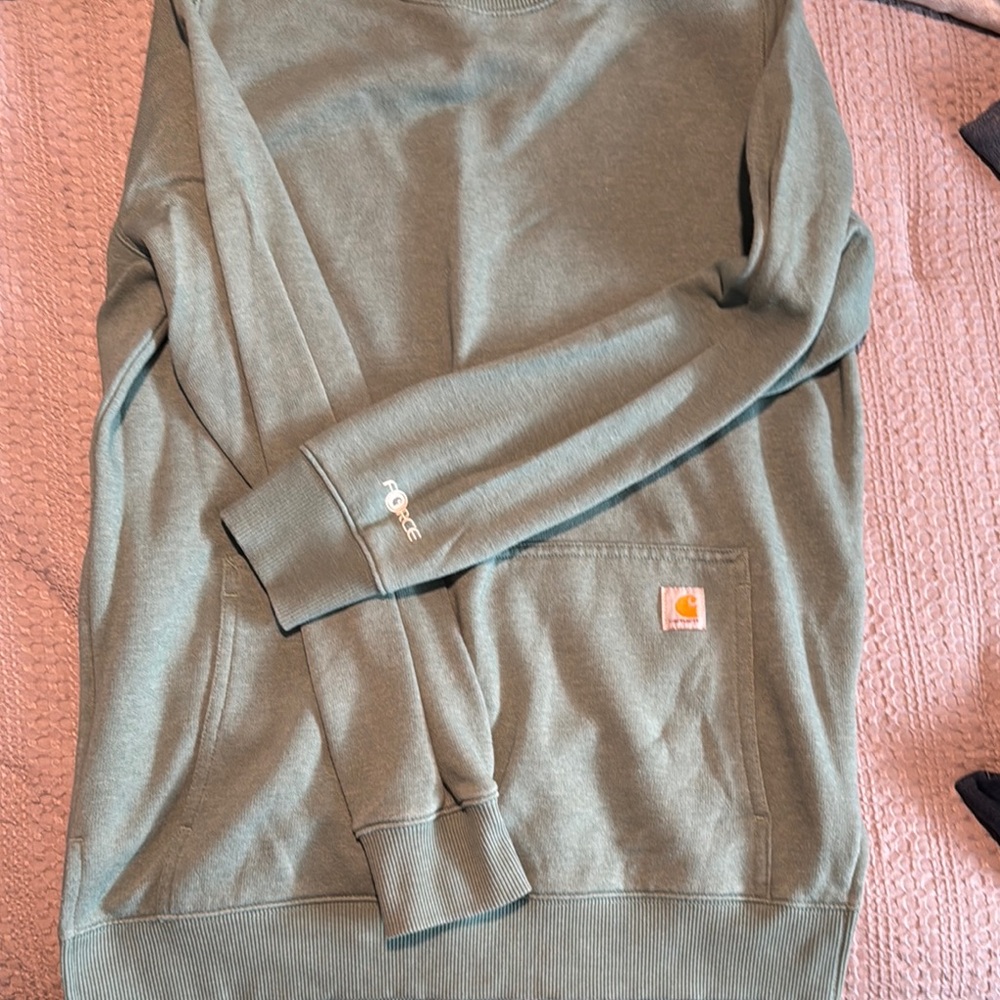 Carhartt Green Crewneck Sweater with Ribbed Cuffs
